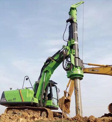 Drehbohrgerät mit 50 kN Hubkraft, 35 kNm Drehkopf-Ausgangsdrehmoment und 10° Vorwärtsneigung für effizienten Pfahlgründungsbau